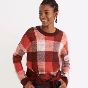 Madewell Fenimore Pullover Sweater in Heather Blush Plaid Size Small